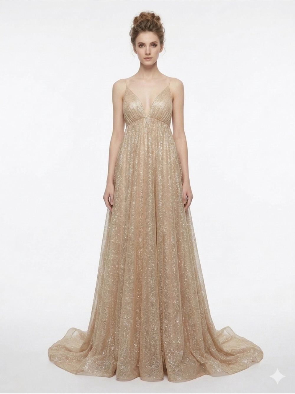 NWT Berlinnova Champagne Rose Gold Sparkly Maxi Formal Dress size 2